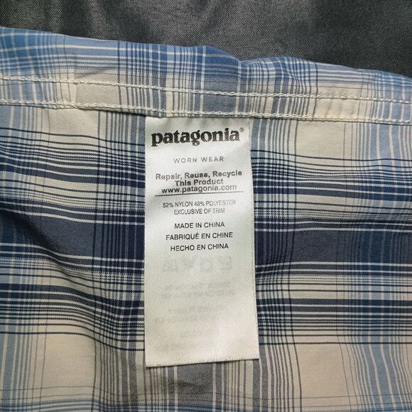 Patagonia Sun Stretch Shirt Mens M Blue Plaid Long Sleeve Backcountry Zip Pocket - Picture 9 of 16